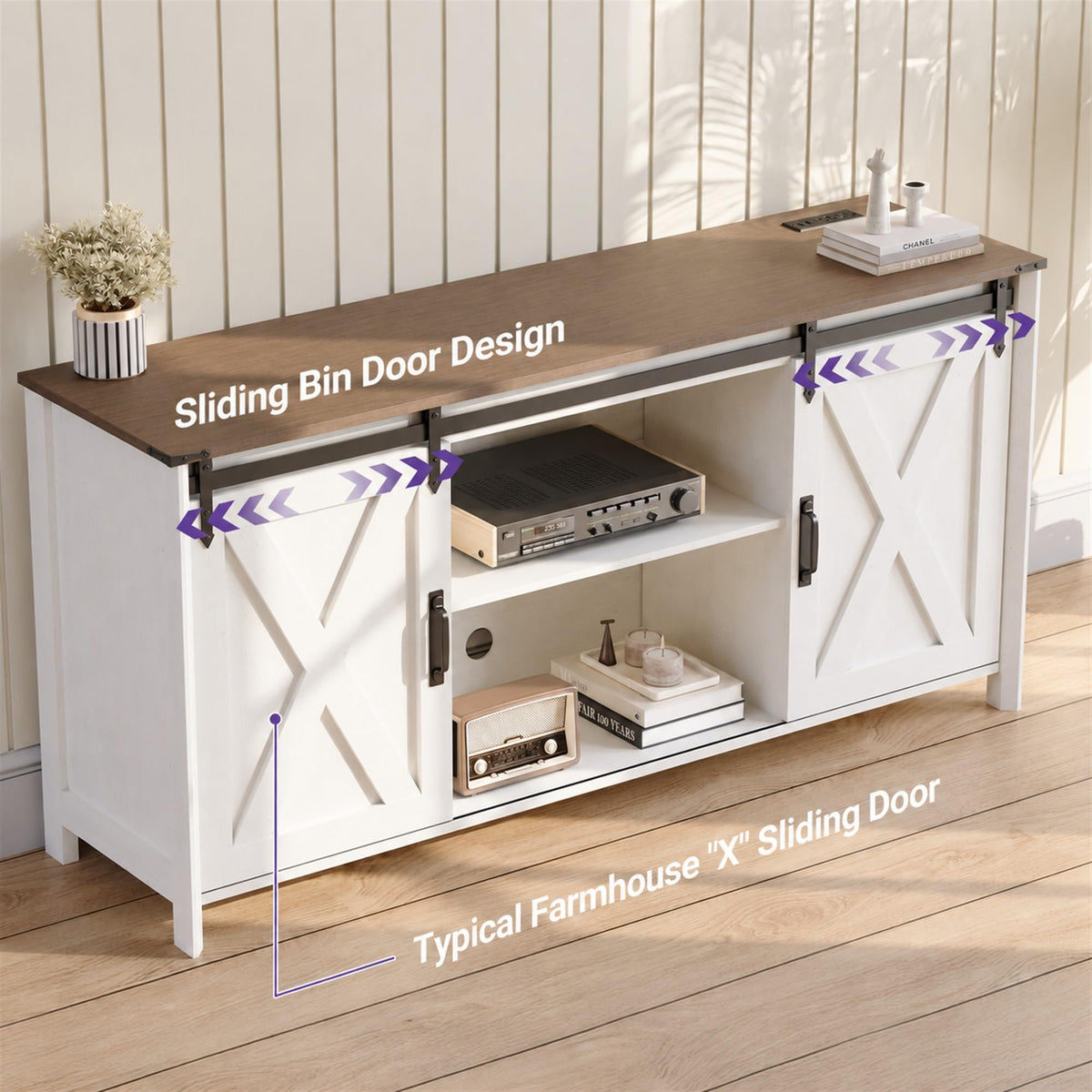 Seang Farmhouse TV Stand, 57 Inch, White