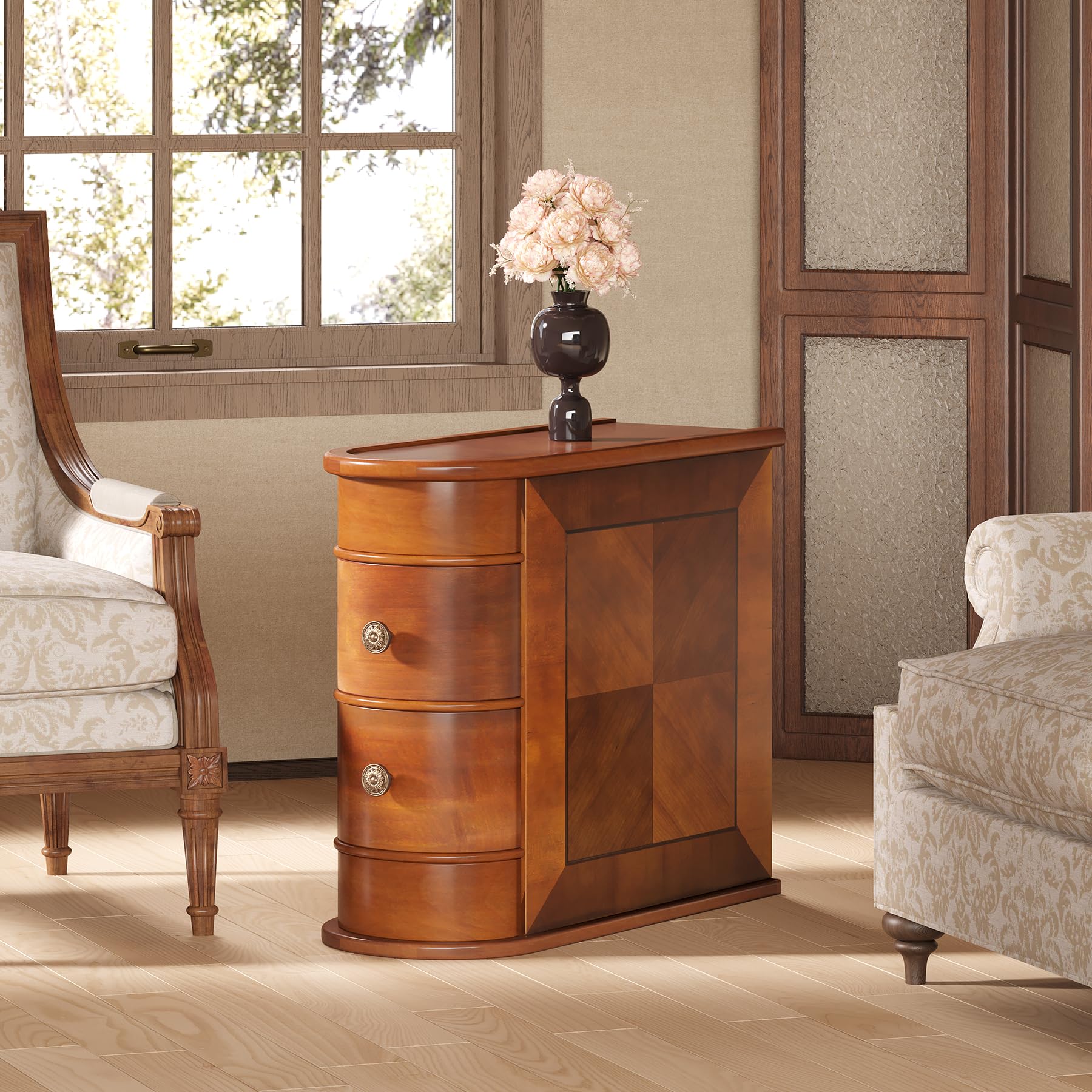 Wood End Table with 2 Drawers