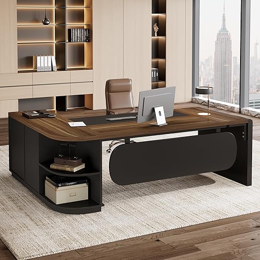L-Shaped Executive Desk with File Cabinet & Storage