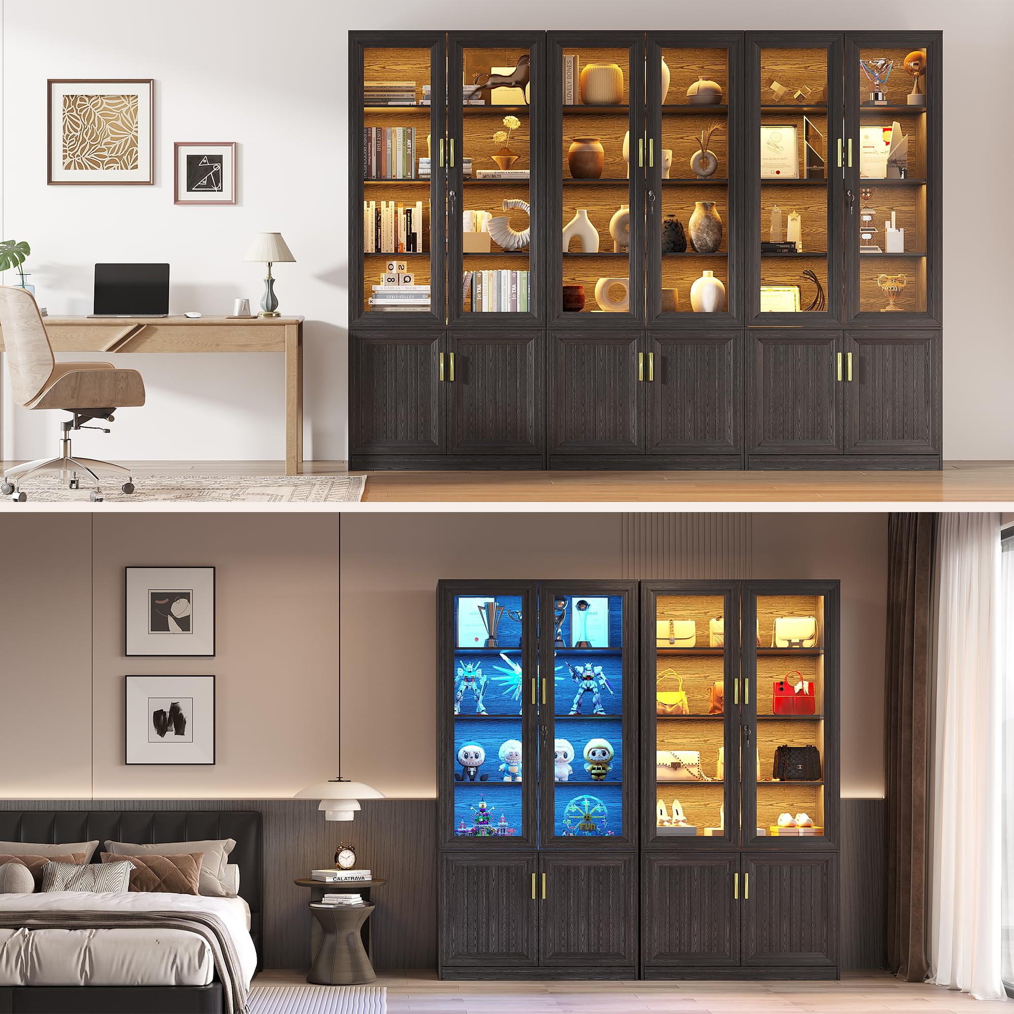 71" Glass Door Display Cabinet with LED Lights & Lock
