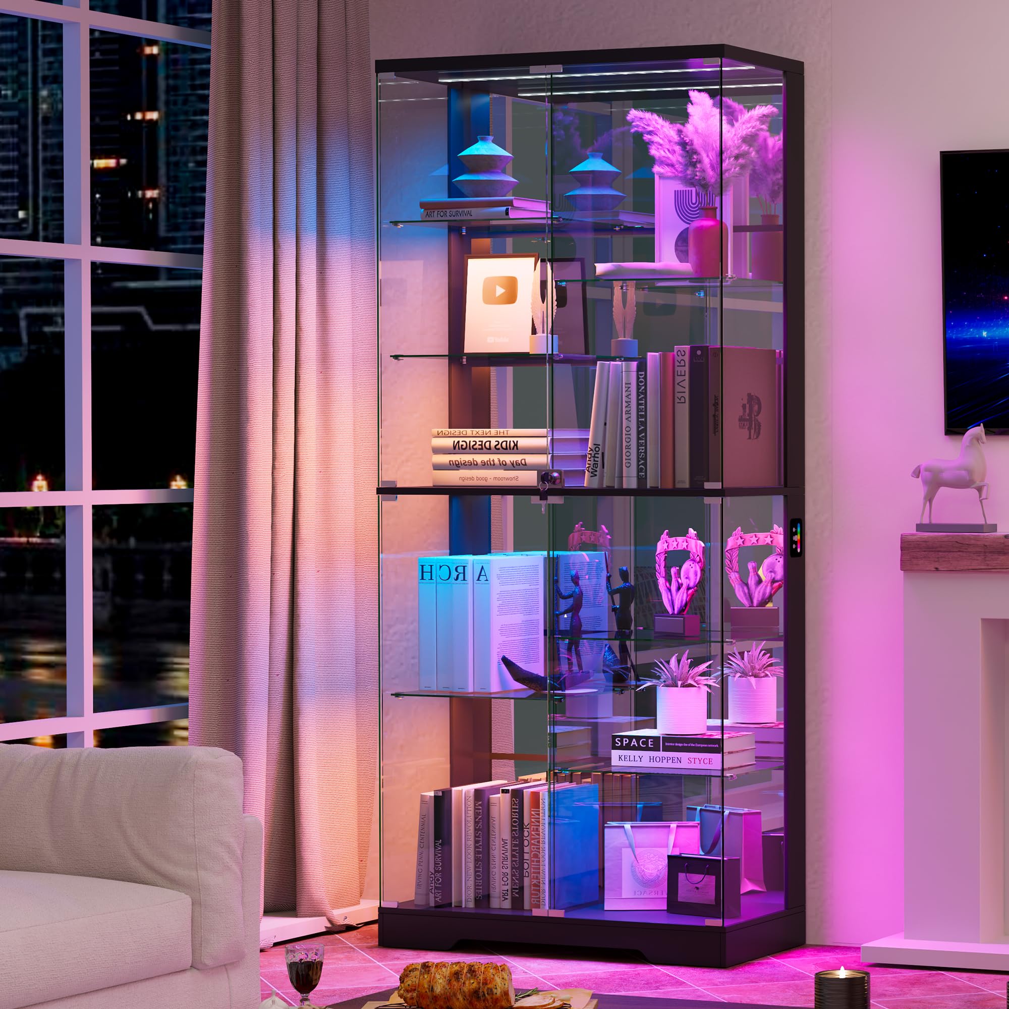 71" Lighted Display Cabinet with RGB Glass Doors