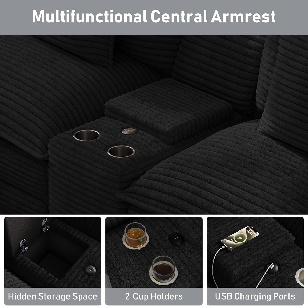 ONEMMLION 143" Oversized U-Shaped Cloud Sectional Sofa, Black