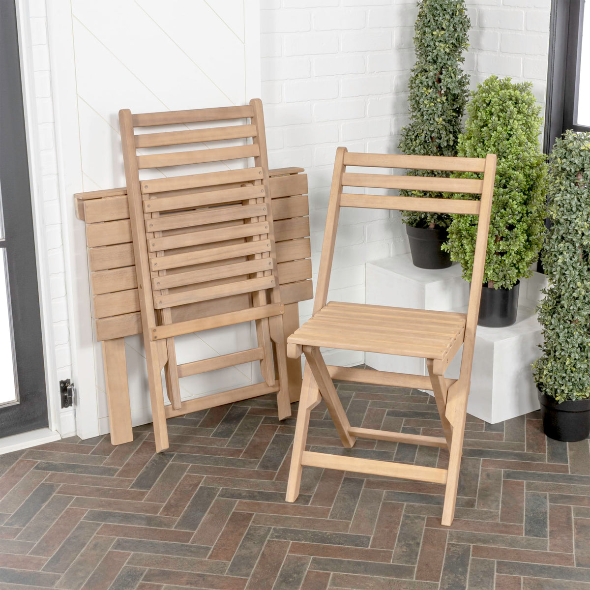 JONATHAN Y Nerja 3-Piece Acacia Wood Folding Bistro Set, Light Teak
