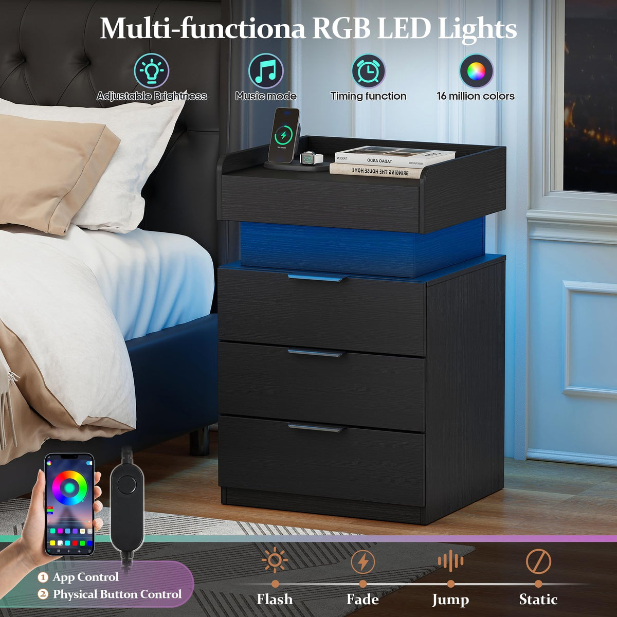 LED Nightstand with Charging Station