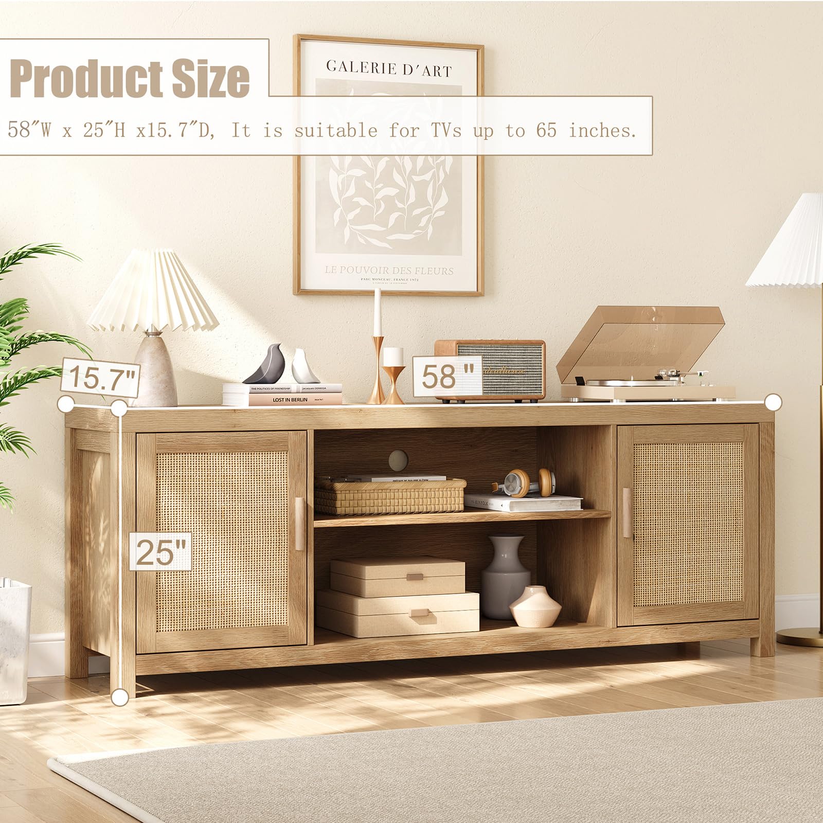 Rattan Boho TV Stand with Storage