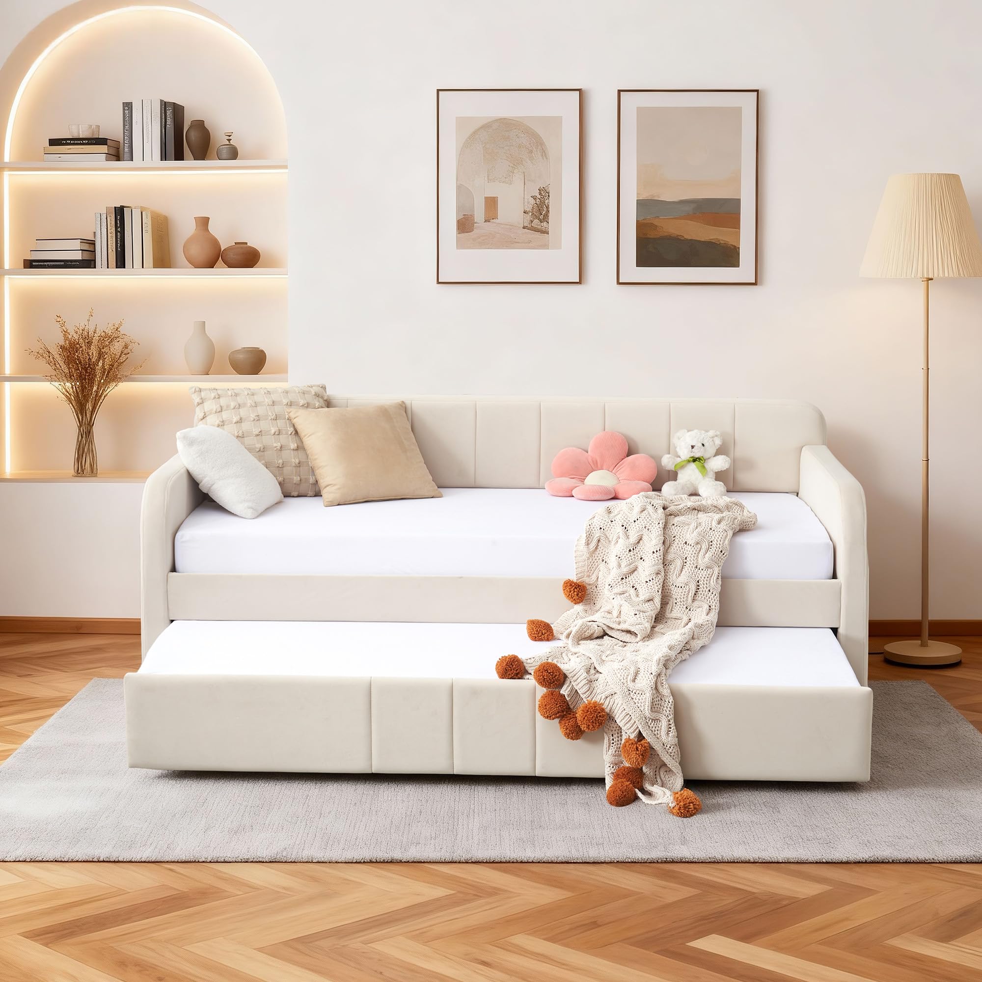 Twin Velvet Daybed with Pop-Up Trundle