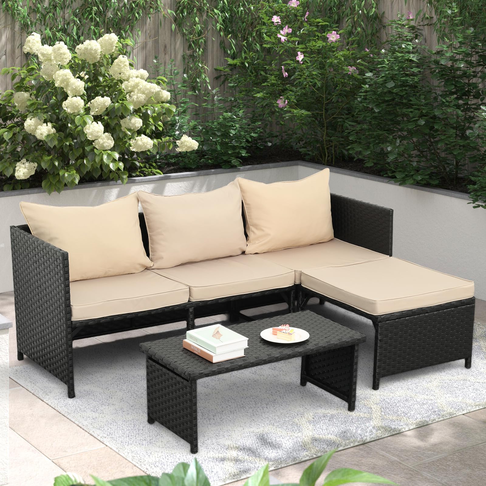 3-Piece Outdoor Wicker Conversation Set with Cushions