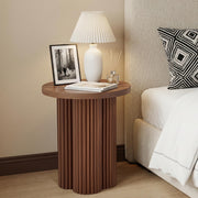 MAHYIZYI Small Sofa Side Table Set of 2, Fluted Accent Pedestal End Table, Wood Round Night Stand, Farmhouse Bed Side Table Drink Tables for Living Room, Small Spaces (Walnut-2PCS)