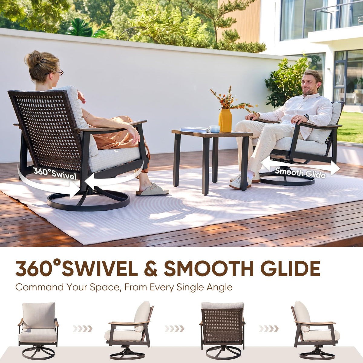 NATURAL EXPRESSIONS 3 Pieces Patio Bistro Set with Outdoor Swivel Rocker