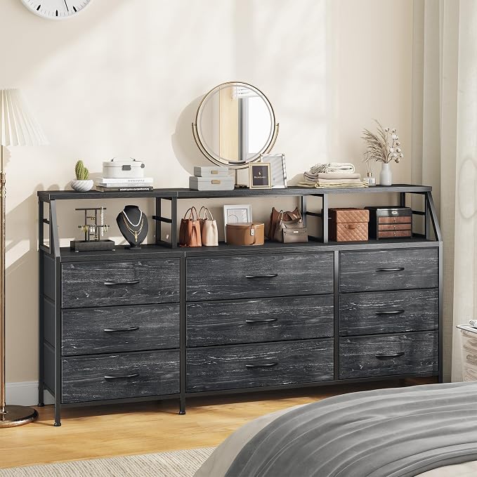 9-Drawer Fabric Dresser with Display Shelf