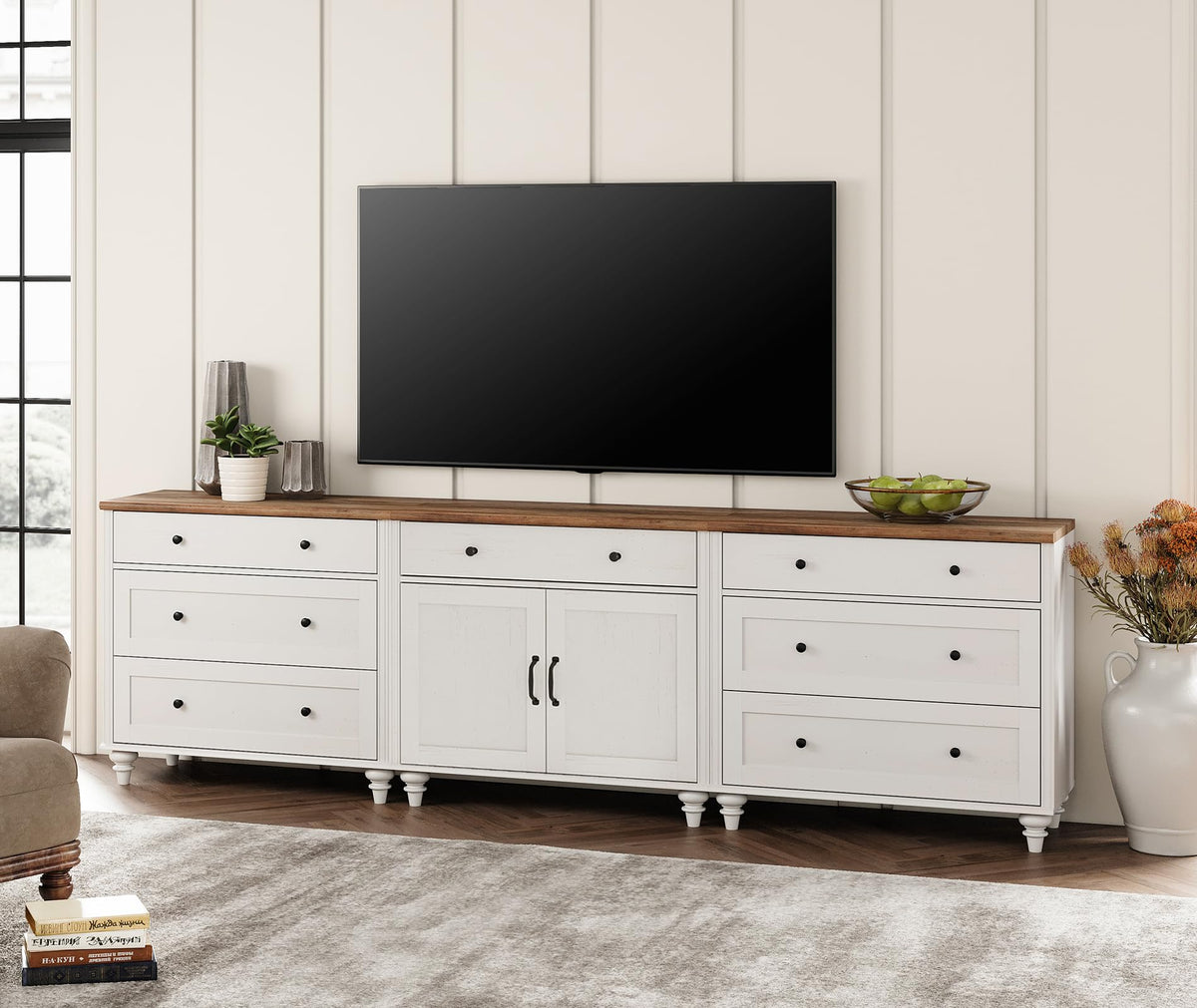 White Buffet Sideboard with 7 Drawers
