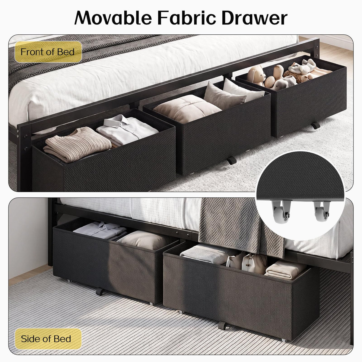 OLEVS King Bed Frame with 3 Drawers, Charging Station & RGB LED Lights