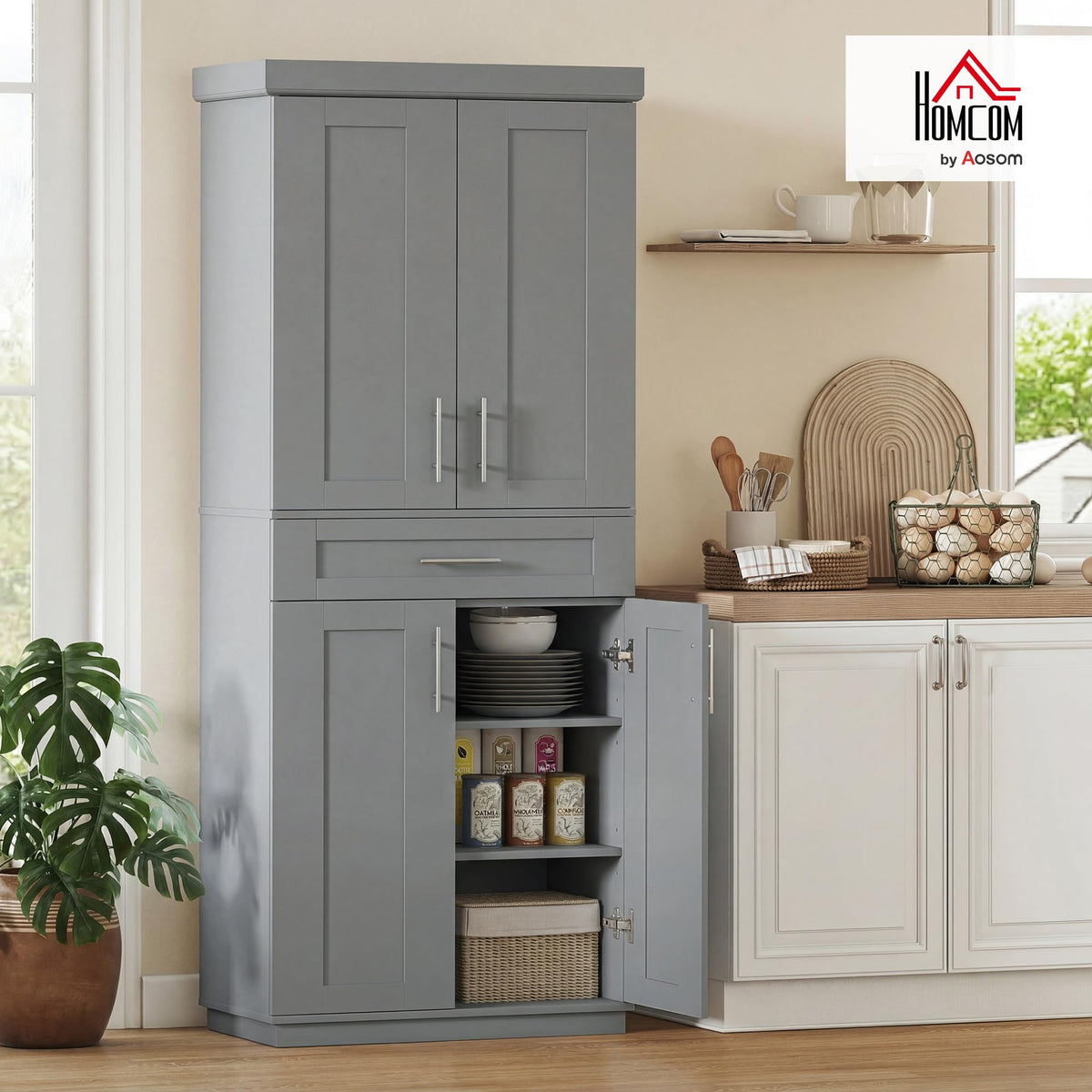 Gray Kitchen Pantry Cabinet