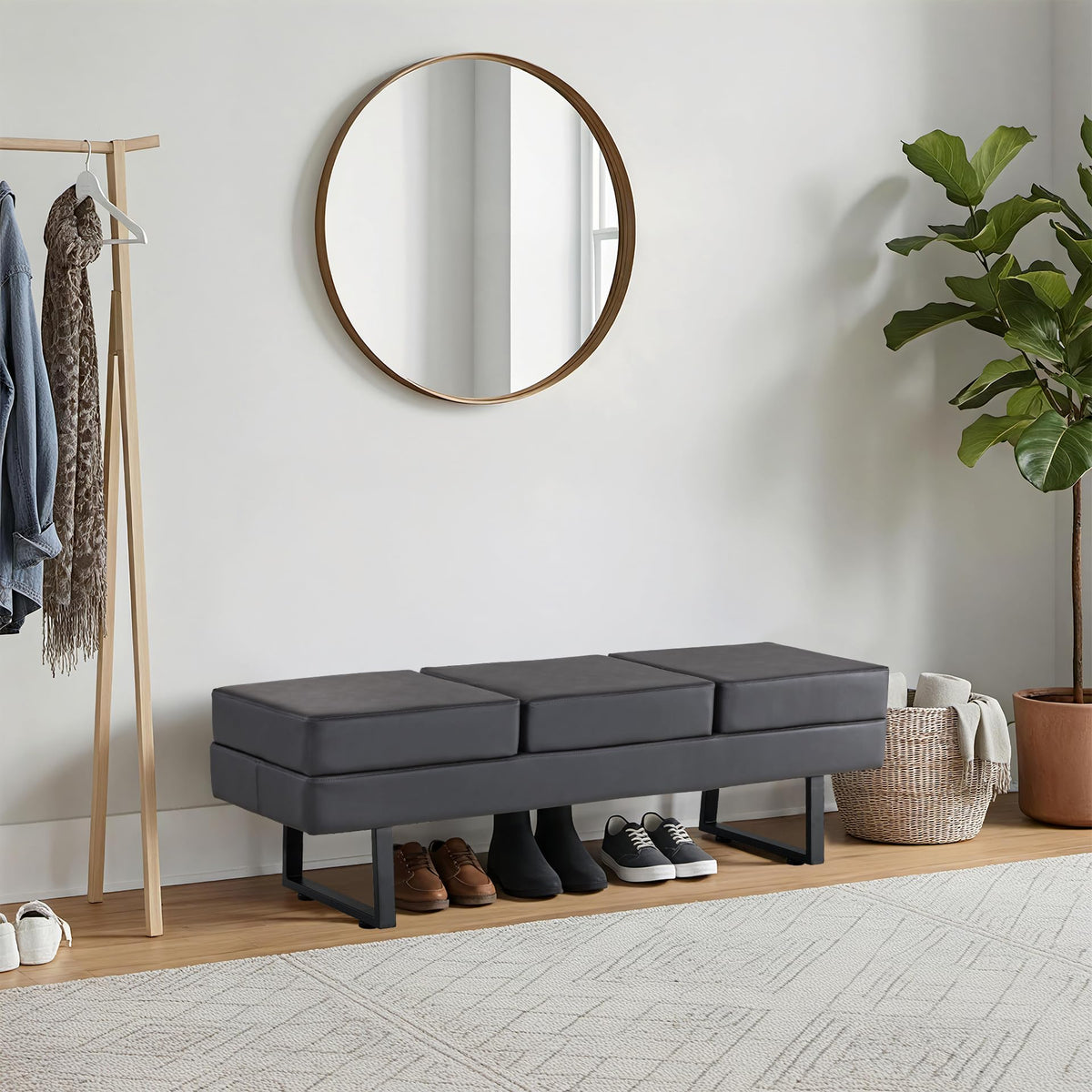 3-Seat Faux Leather Reception Bench