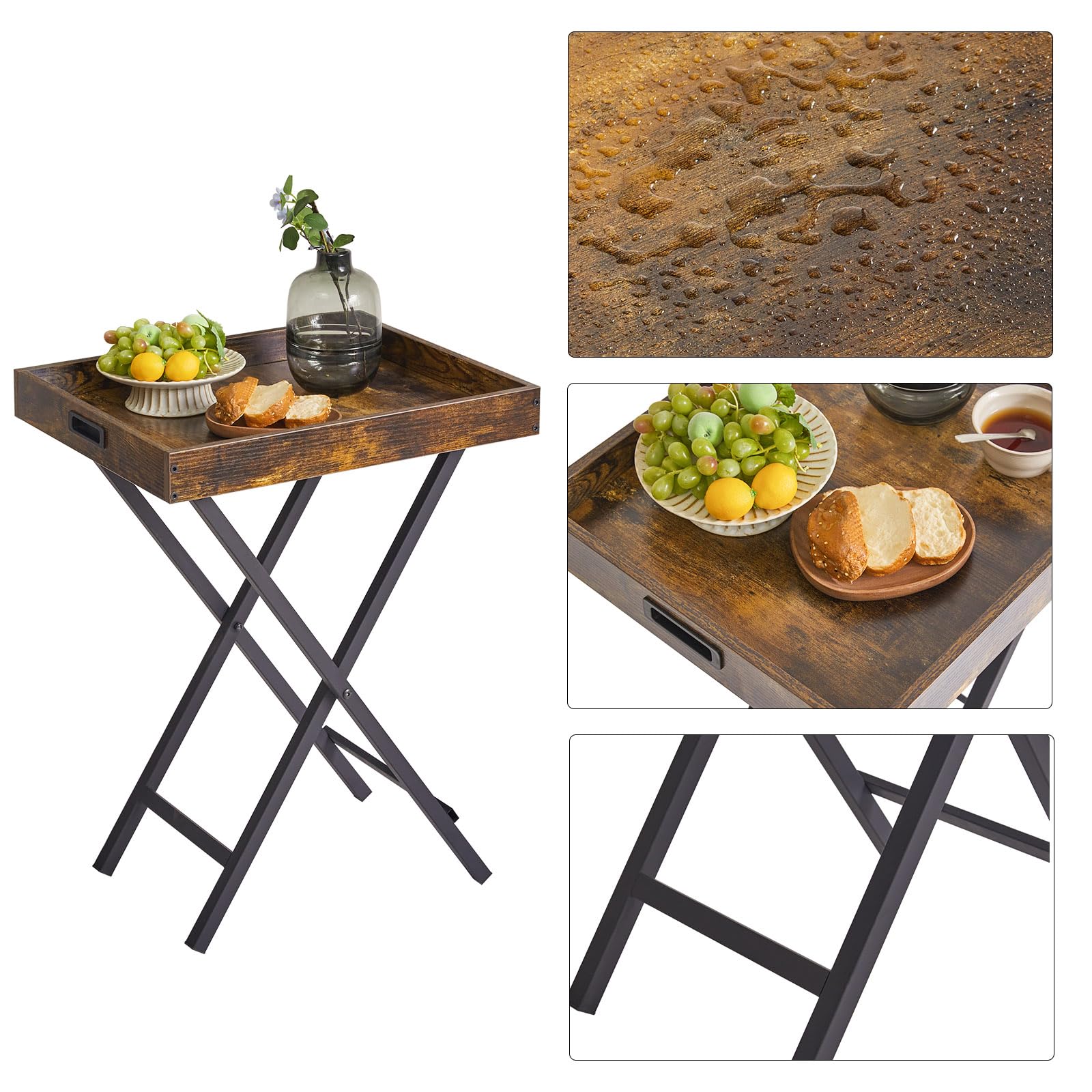 Foldable TV Tray Table Set of 2 with Removable Serving Tray