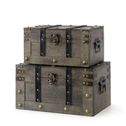 Soul & Lane Wood Treasure Chests - Set of 2, Antique Storage Trunks, Decorative Wooden Storage Boxes with Hinged Lids for Keepsakes and Home Décor