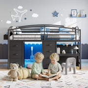 Kids Twin Loft Bed with Desk, Drawers & LED Lights