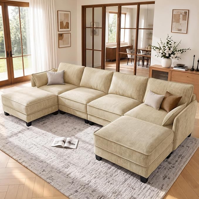 U-Shaped Chenille Modular Sectional
