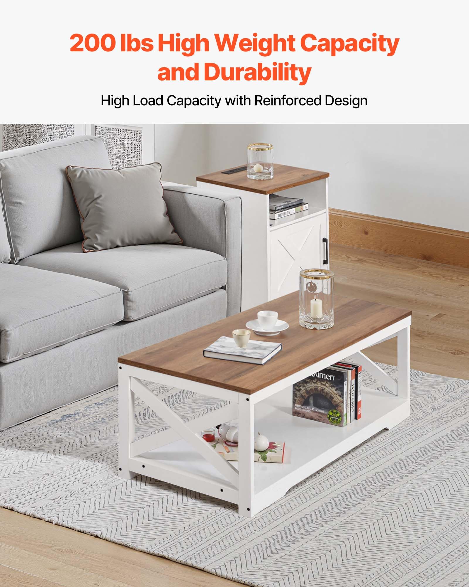 3-Piece Farmhouse Coffee Table Set with Charging Station