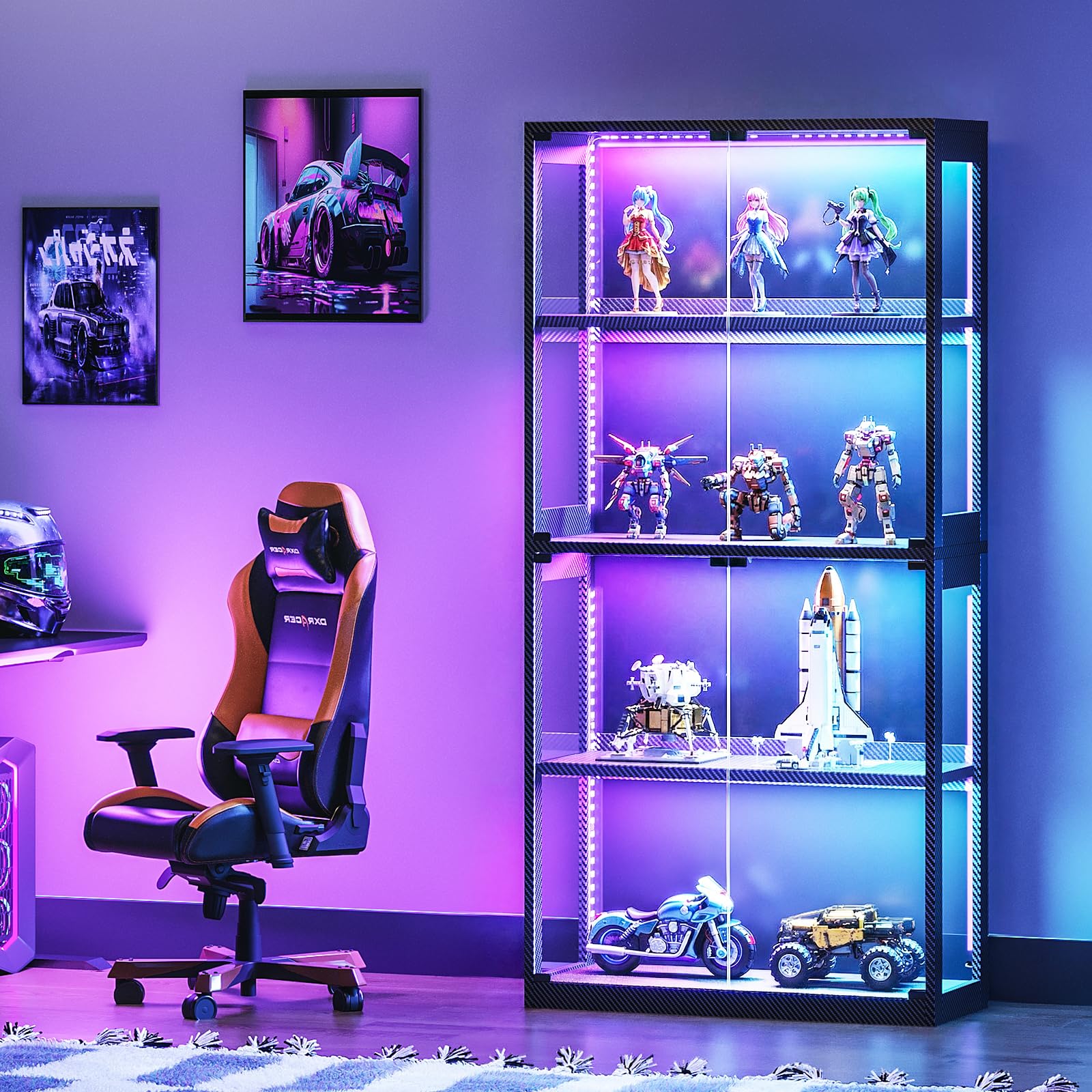 4-Tier Glass Display Cabinet with RGB Lights