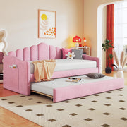Merax Twin Daybed with Trundle, Upholstered Velvet Sofa Bed with Storage