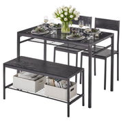 VECELO Kitchen Dining Room Table with 2 Chairs & Bench, Compact Space-Saving Design, Easy Assembly Steel Frame, Perfect for Small Apartments & Breakfast Nooks，Classic Black