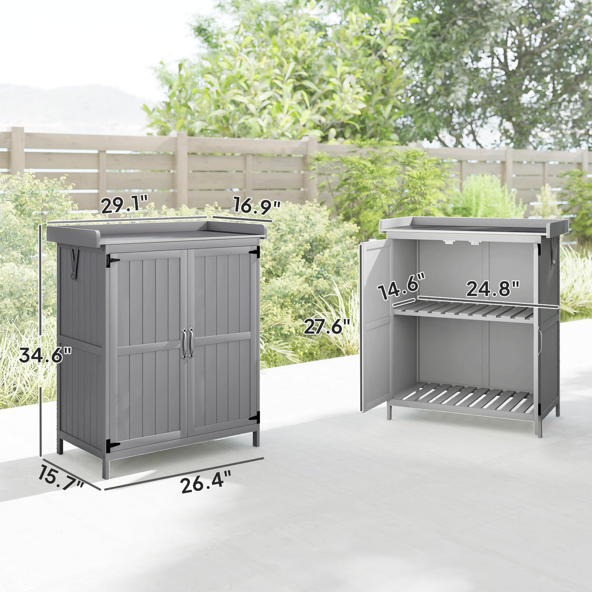 Outsunny Outdoor Storage Cabinet with Metal Tabletop Shelf Gray