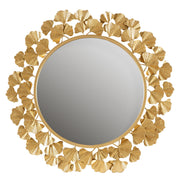 Gold Ginkgo Leaf Round Wall Mirror