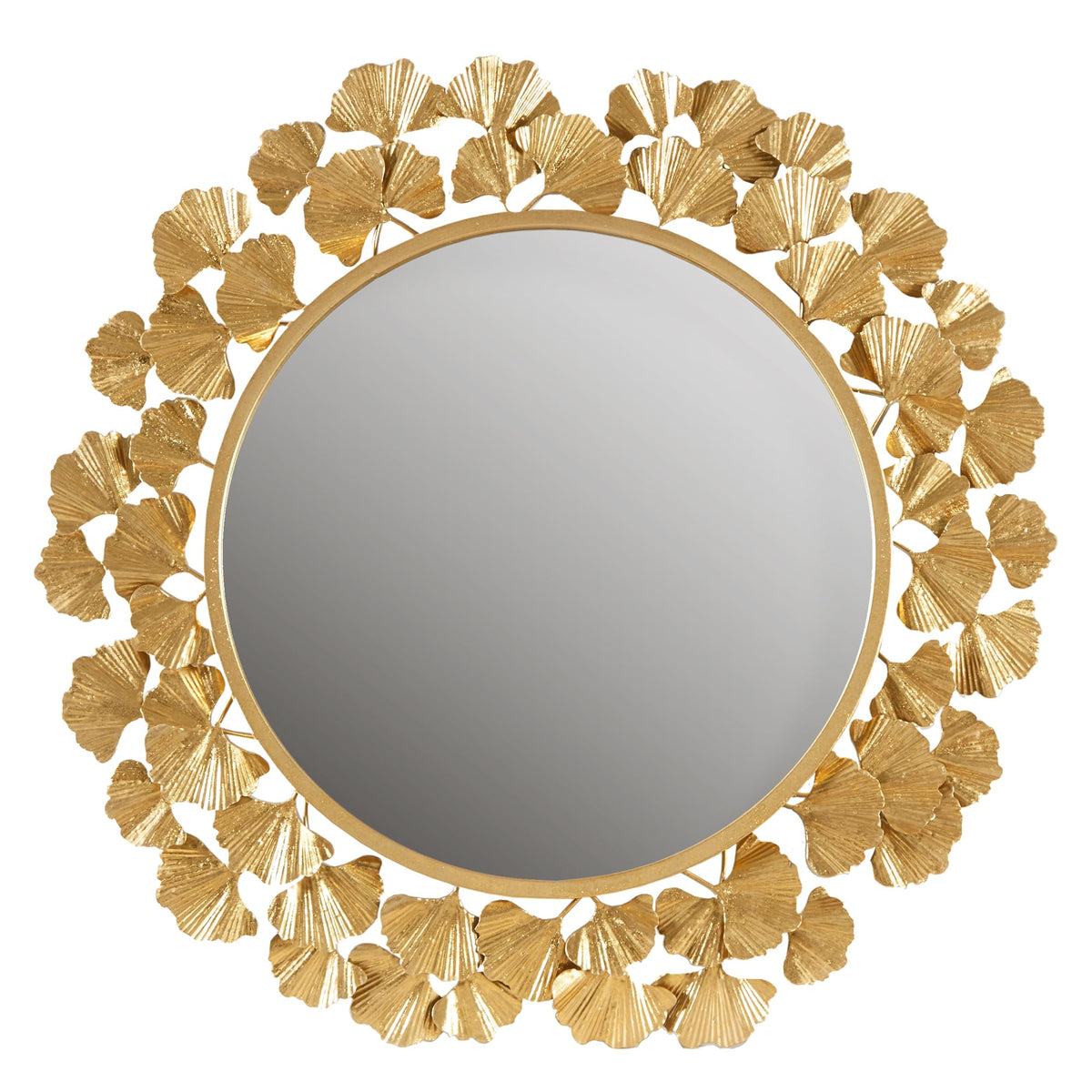 Gold Ginkgo Leaf Round Wall Mirror