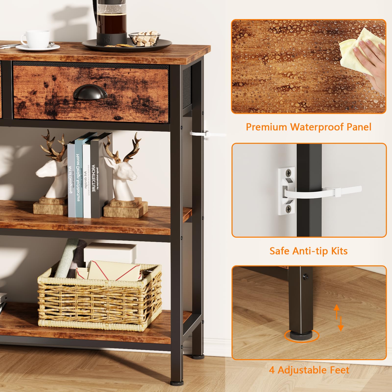47" Console Table with 3 Drawers & Storage Shelves