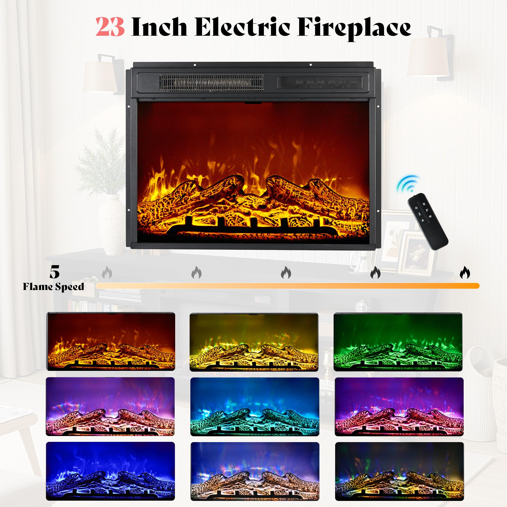 70" Fireplace TV Stand with 23" Electric Fireplace & 3 Shelves
