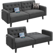 63" Convertible Futon Sofa Bed with USB Ports