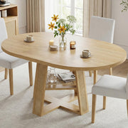 Extendable Round Dining Table with Storage Shelf