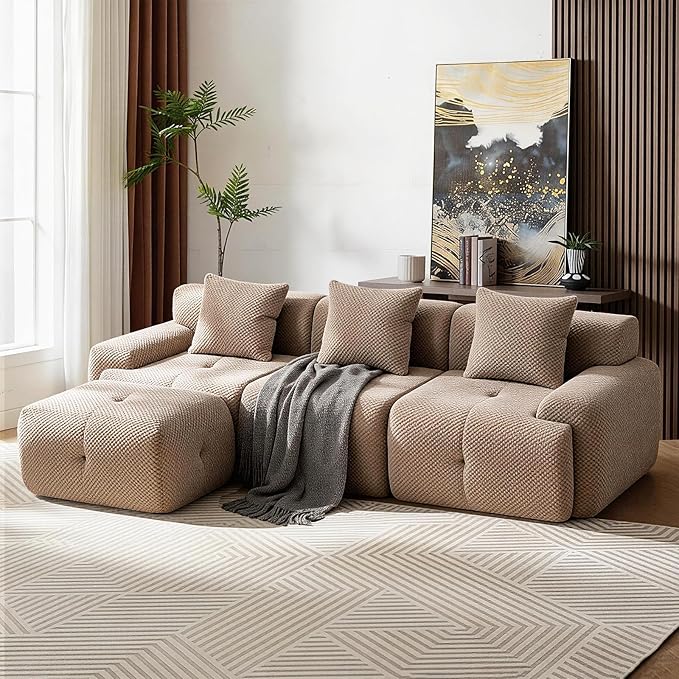 L-Shaped Modular Sectional Sofa with Ottoman