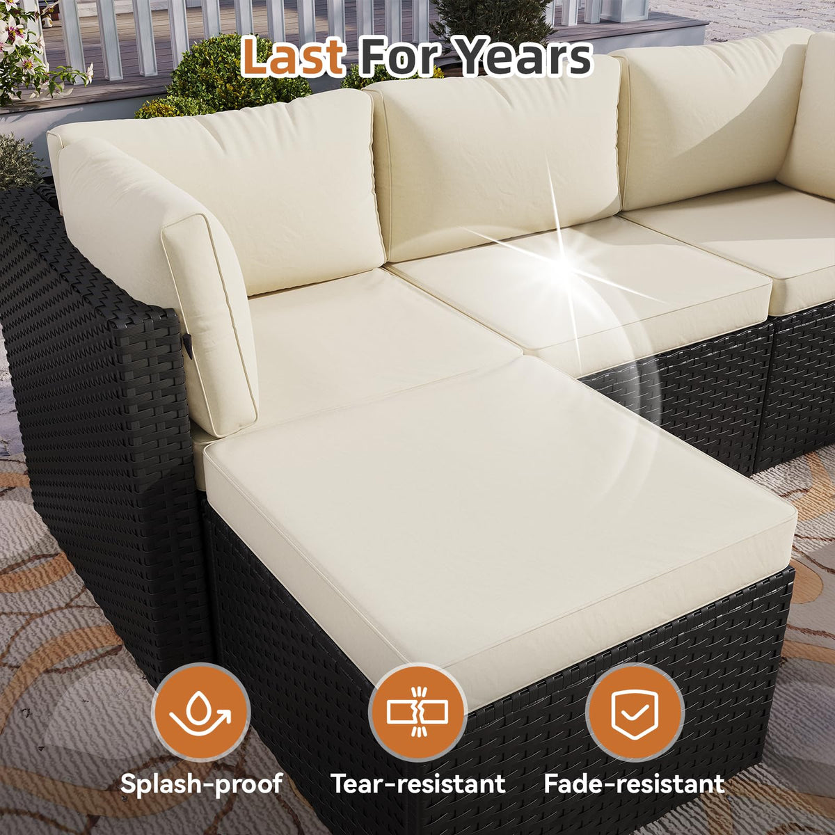 Aoxun Patio Furniture Set 5-Piece, Outdoor Sectional Sofas with Washable Cushion, Wicker Rattan Patio Conversation Sets for Backyard Porch and Poolside, Beige