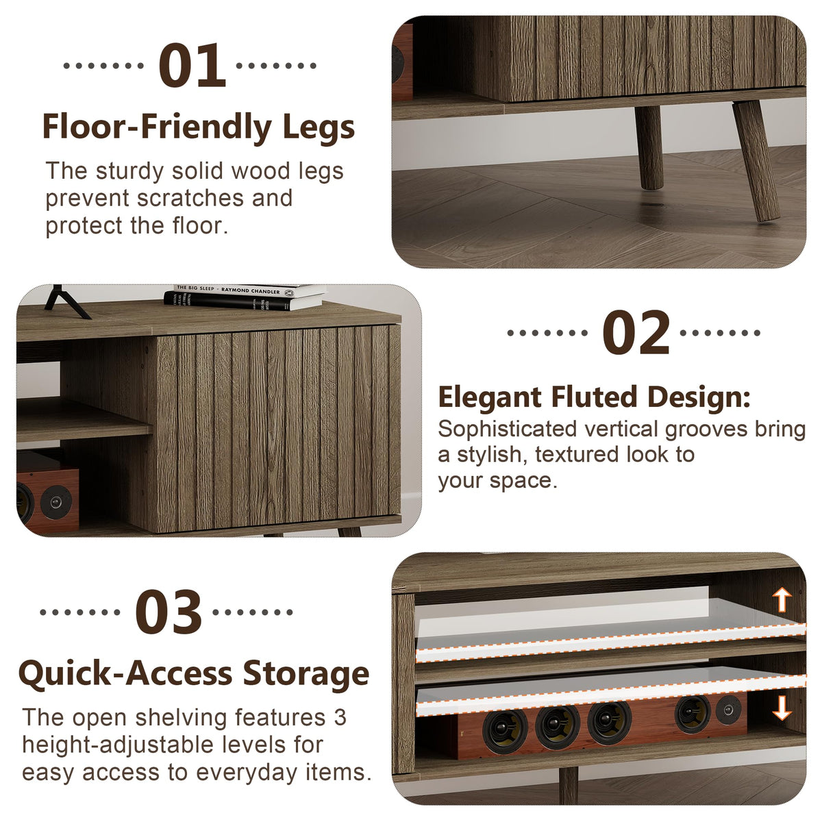 Fluted TV Stand with Charging Station