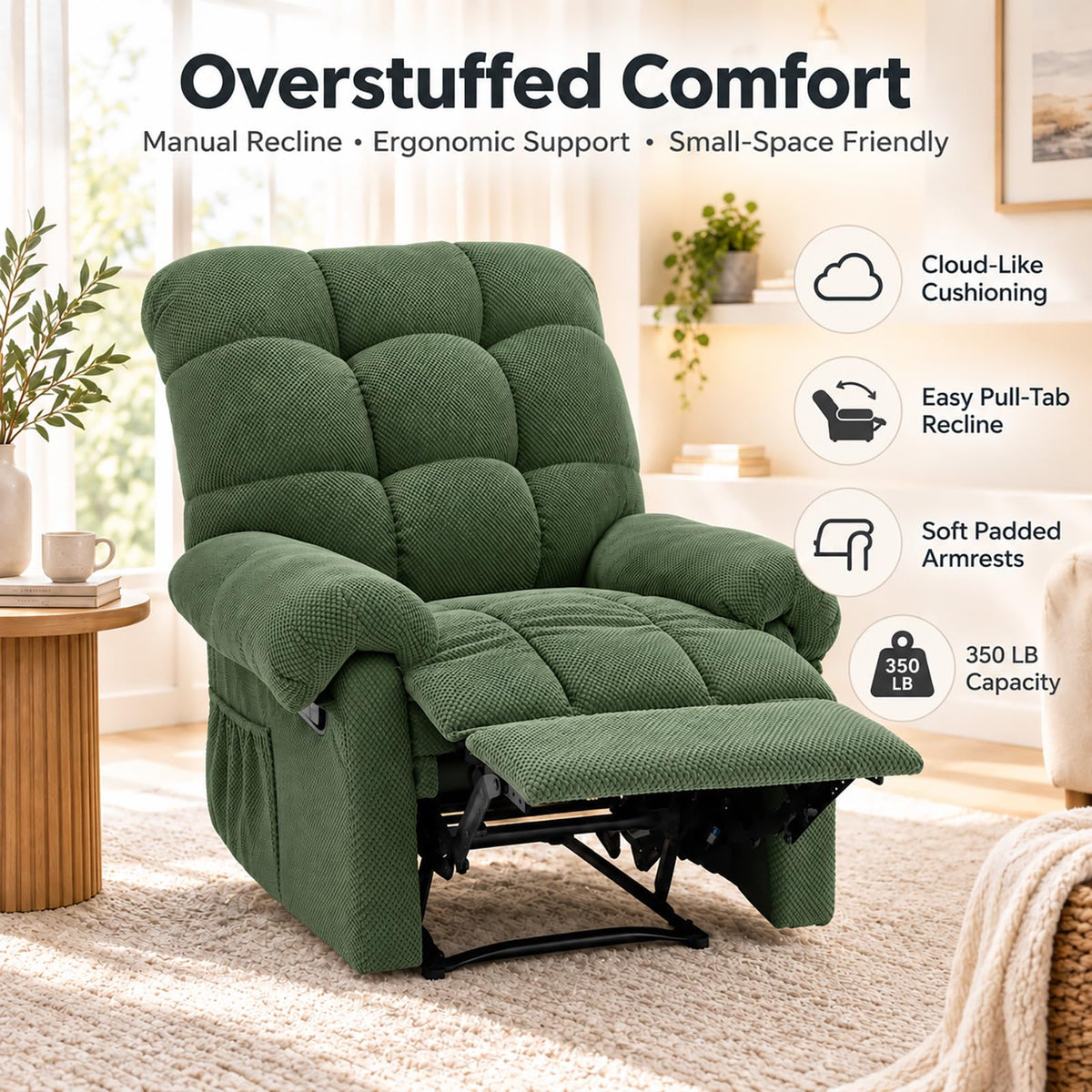 Recliner Chairs for Adults, Ergonomic Indoor Lounge Chairs (Army Green)
