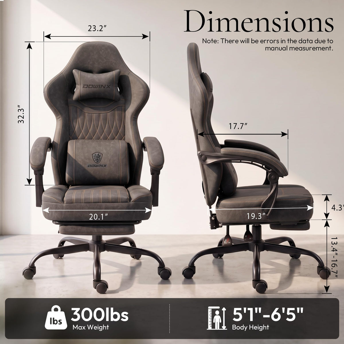 Dowinx Gaming Chair Breathable PU Leather Gamer Chair with Footrest Massage Lumbar Support, Big and Tall Ergonomic Reclining Computer Chair with Pocket Spring Cushion for Adults Teens (Brown)