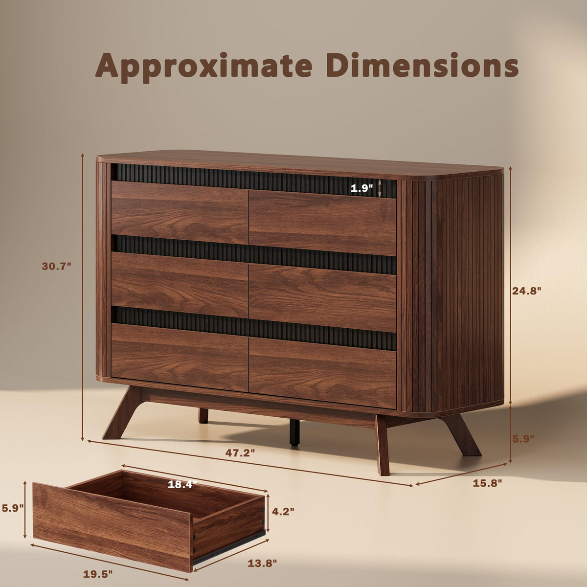 Walnut 6-Drawer Dresser