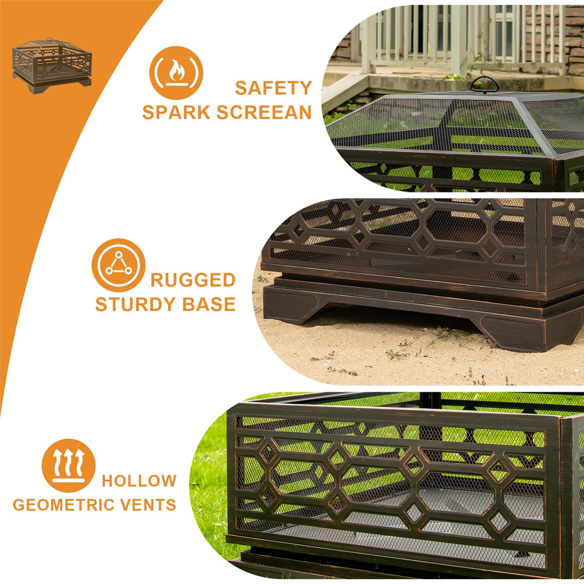 32 Inch Outdoor Fire Pit, Wood Burning Outside Fireplace with Mesh Cover