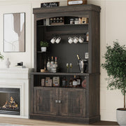 Coffee Bar Cabinet with LED Lights & Hutch