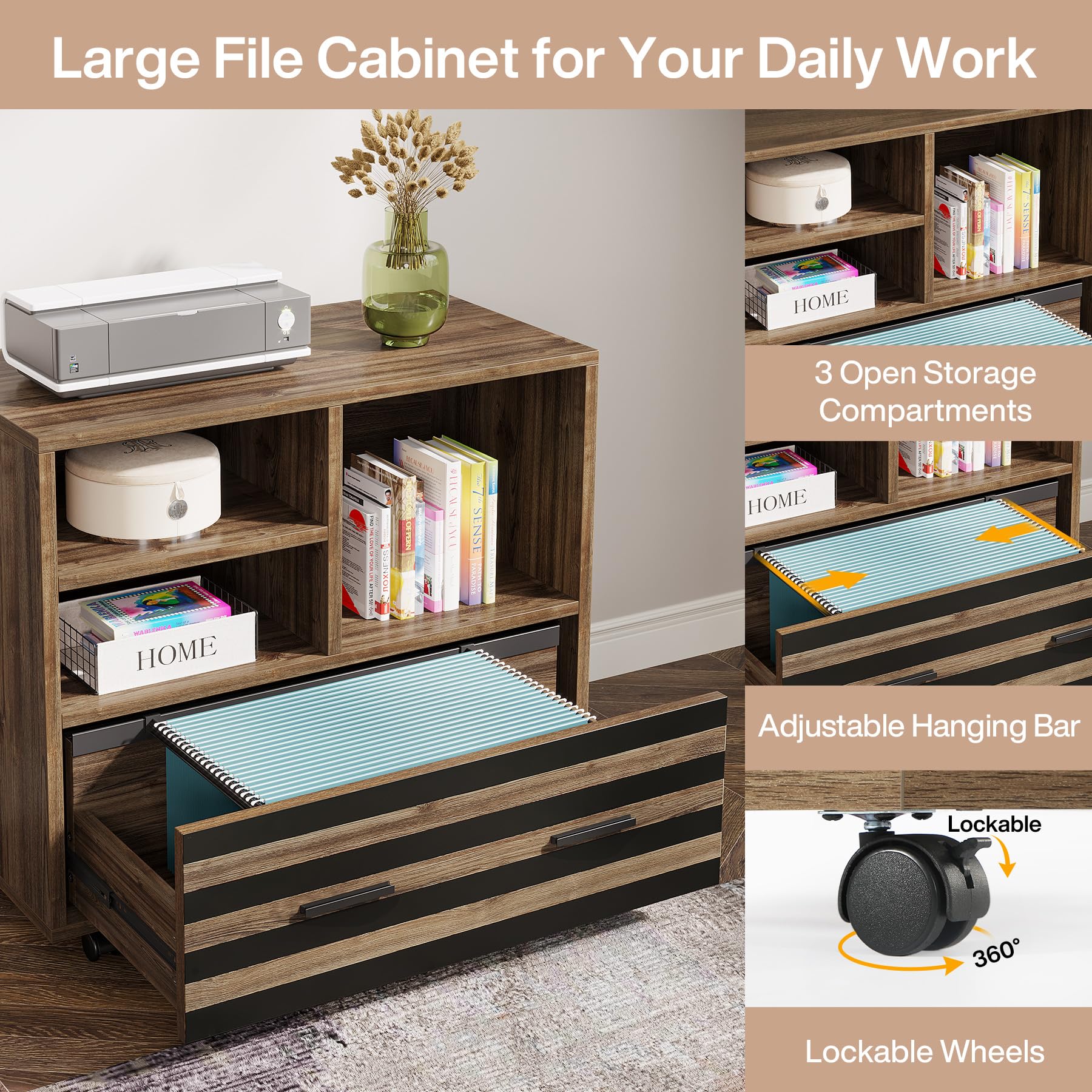 L-Shaped Executive Desk with Mobile File Cabinet