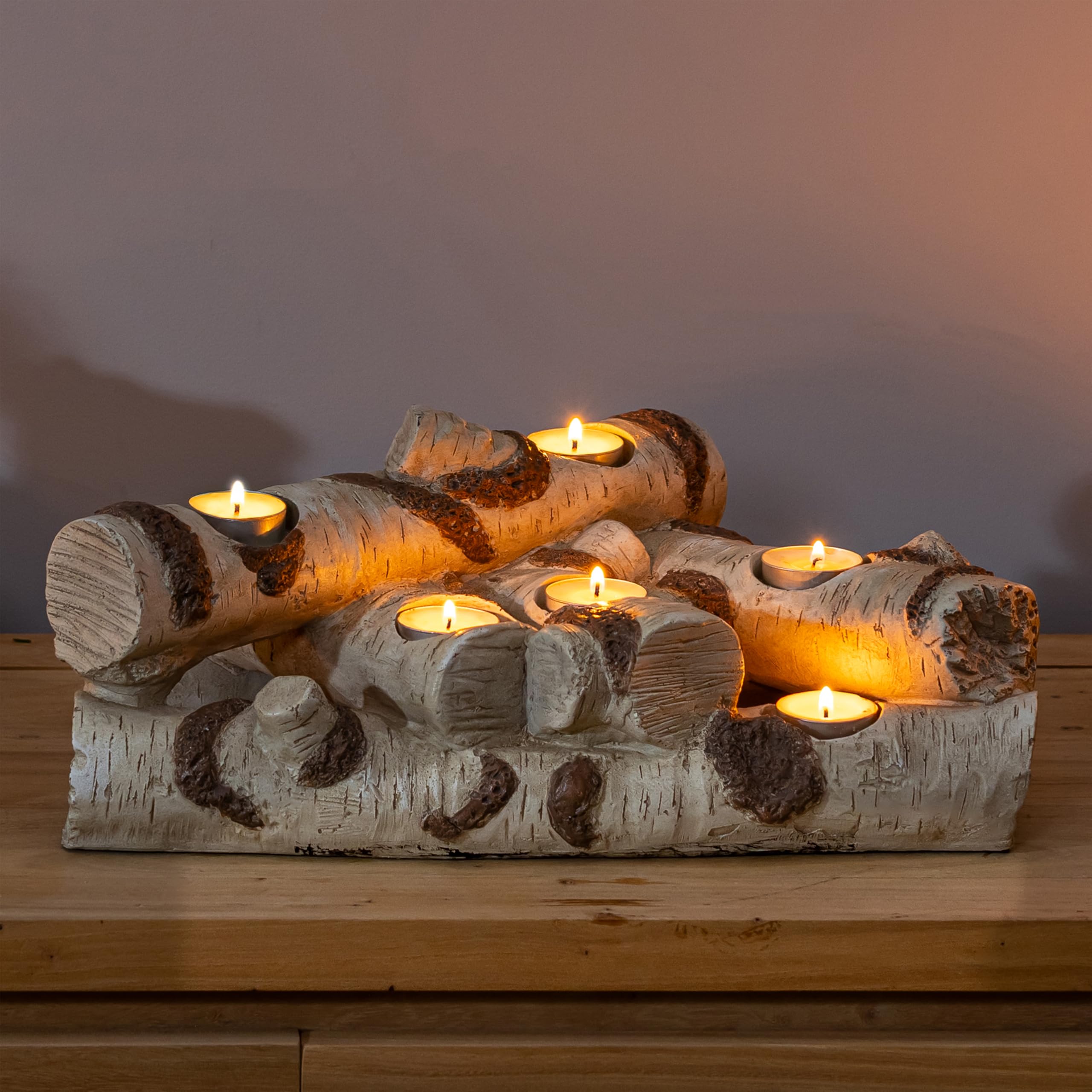 Faux Wood Log Candle Holder for Fireplace Decor