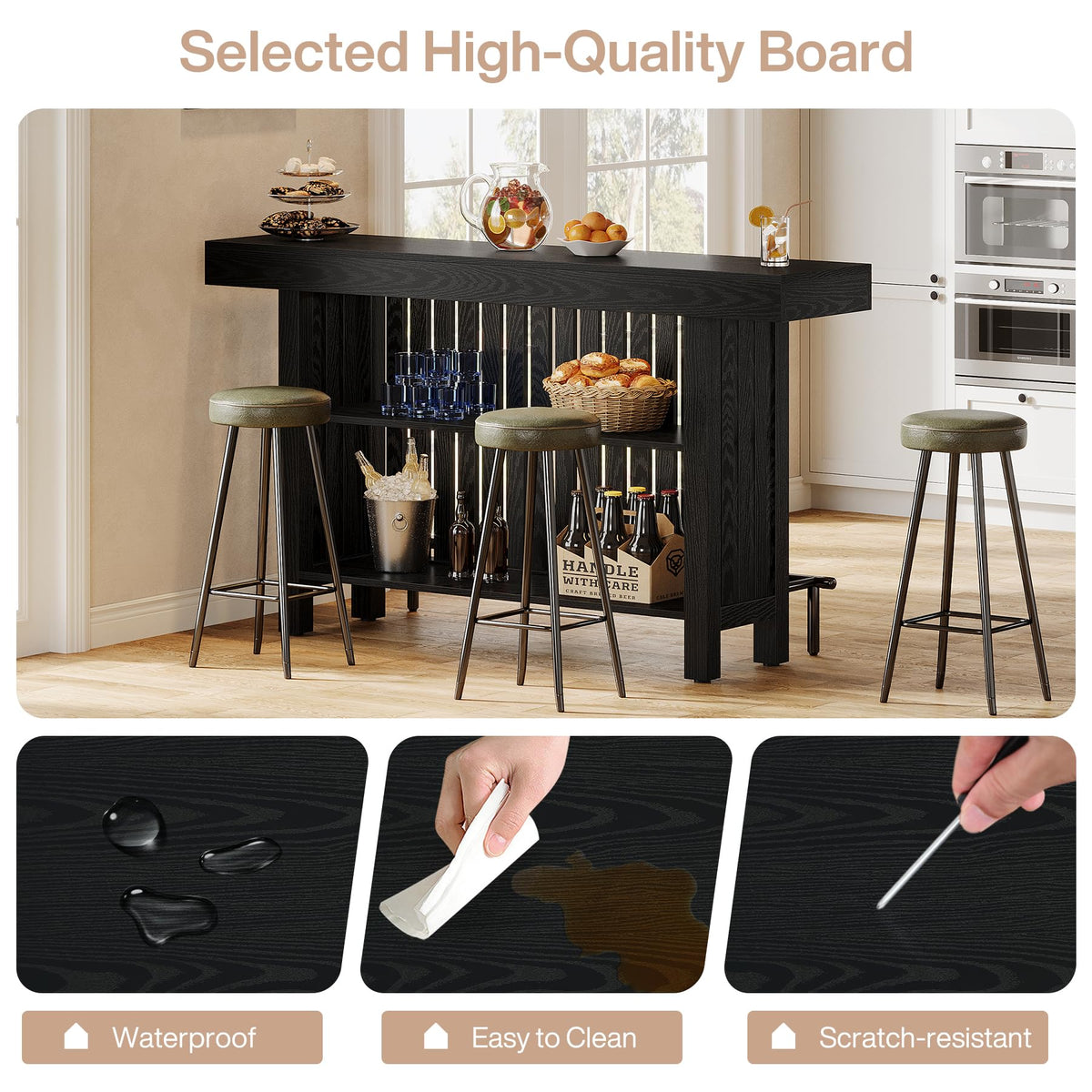 Bar Table with Storage and Footrest