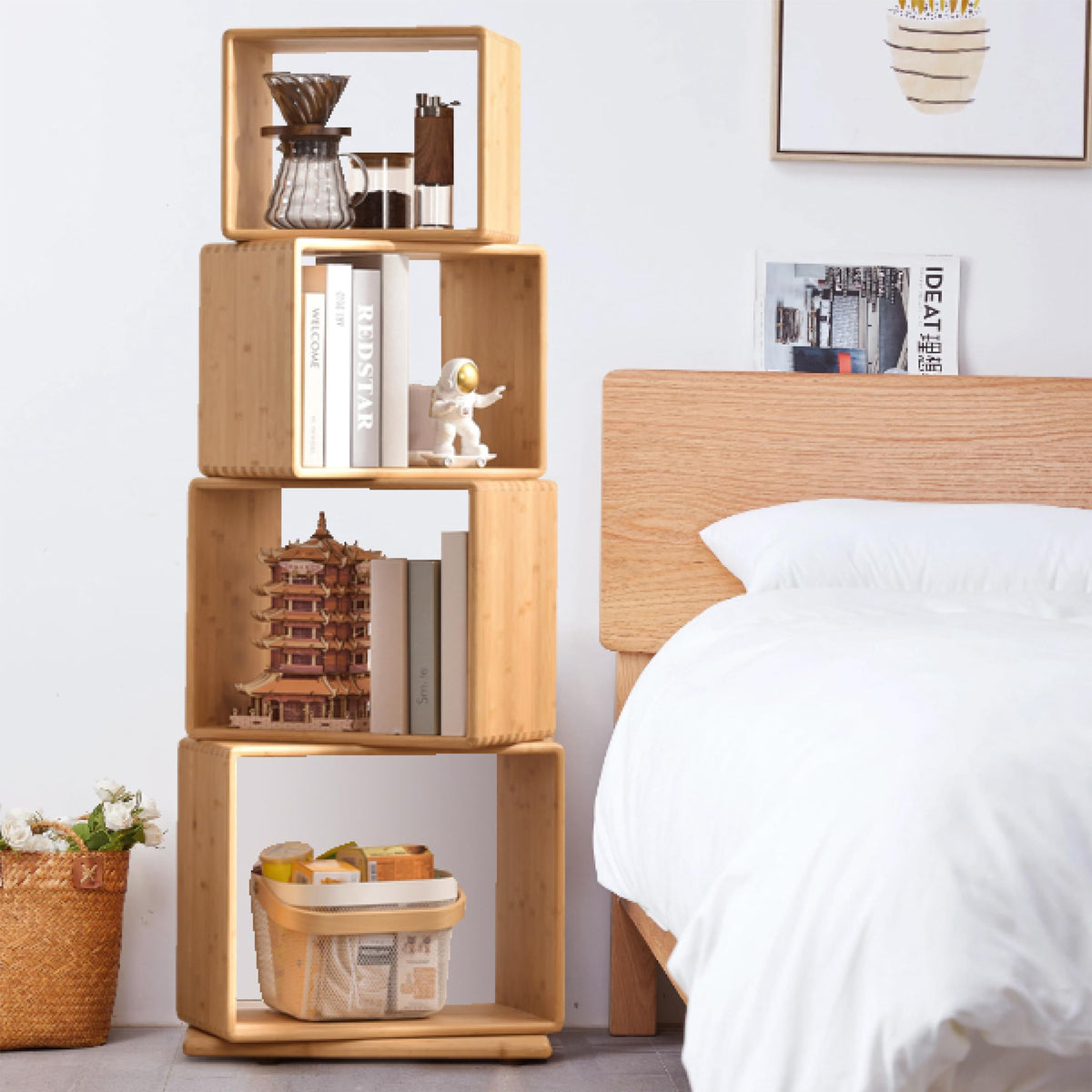 4-Tier Rotating Bamboo Bookshelf