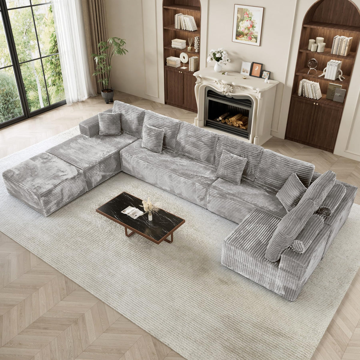 ONEMMLION 177" U-Shaped Boneless Cloud Modular Sectional Sofa, Light Grey