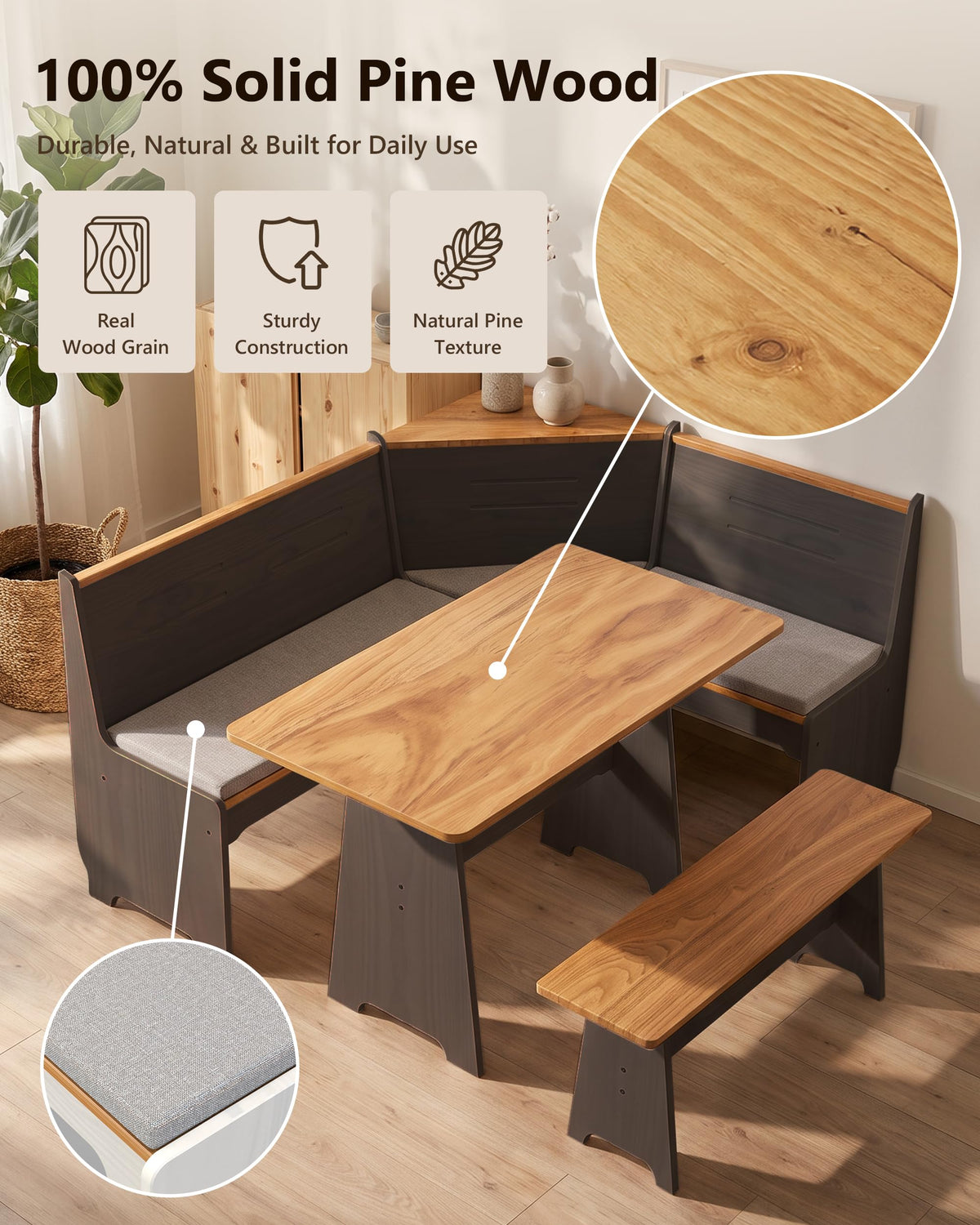 Kitchen Breakfast Nook Table Set - Corner Dining Table Set with Cushion