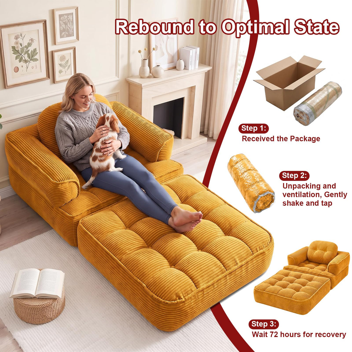 CUBIOU Folding Sofa Bed, Convertible Sleeper Chair Bed Lounge Chair