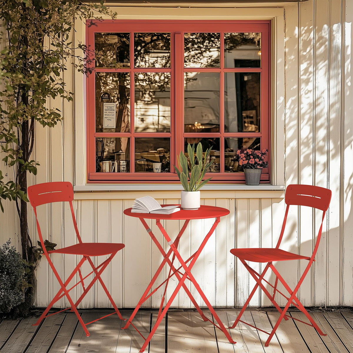 Red Folding Patio Bistro Set
