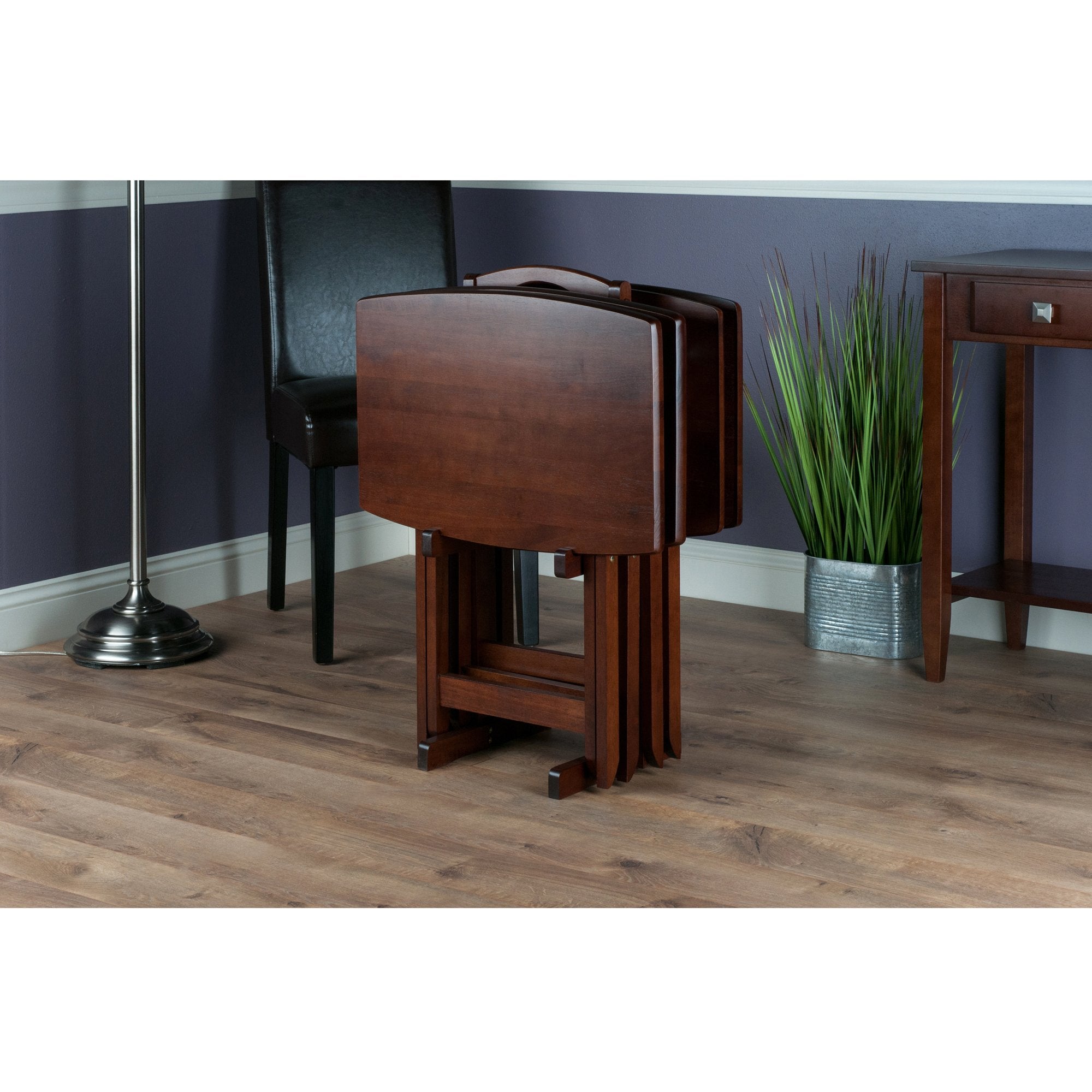 Contemporary Home Living Set of 4 Rich Walnut Oversize Folding Snack Table 25.5"